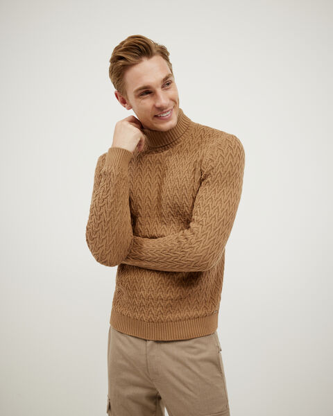 Textured Roll Neck Knit, Tan, hi-res